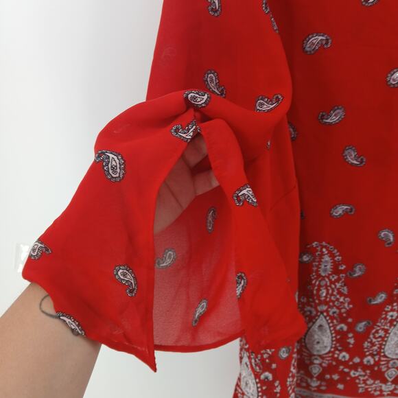 Apostrophe Red Paisley Print 3/4 Sleeve Sheer Sequin Oversize Blouse Womens 1X - Picture 2 of 9